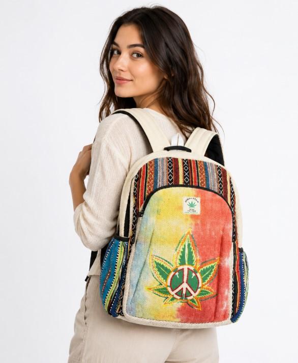 Himalayan Hemp Nepal Handmade Backpacks - Marijuana Leaf Peace Sign image