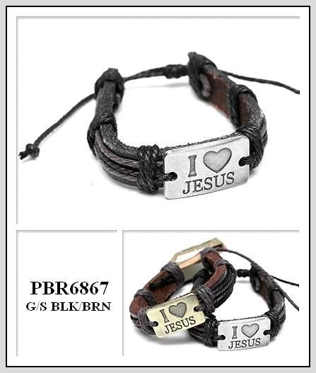 "I Love Jesus" Faux Leather Bracelets - Black & Brown image