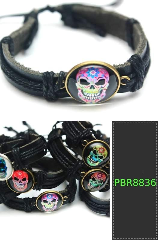 Colorful Sugar Skull Faux Leather Bracelets - Assorted image