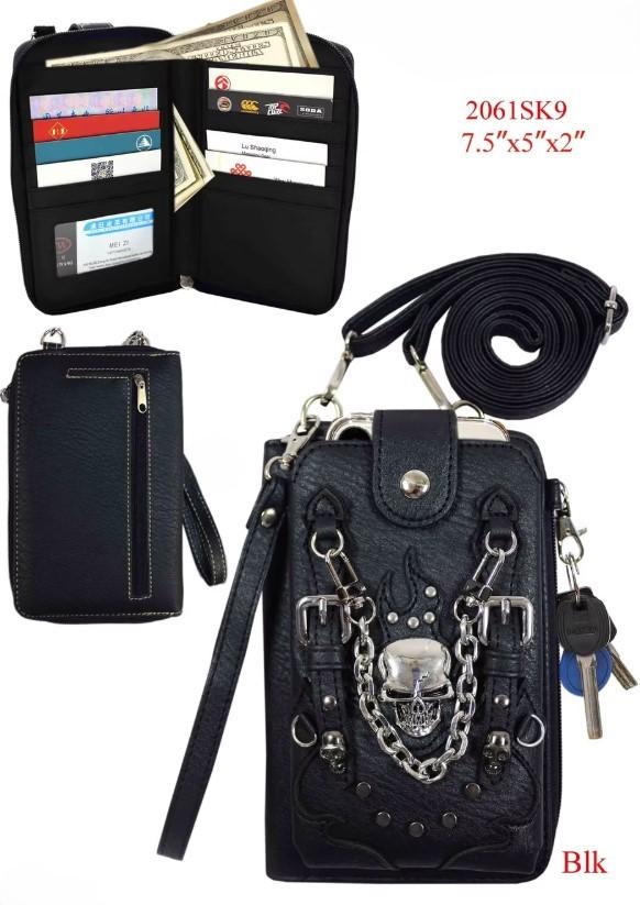 Skull & Chains Phone Wallet With Long Strap - Black image