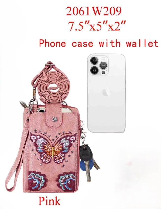 Wholesale Butterfly Embroidered Crossbody Phone Purse with Wallet - Pink image