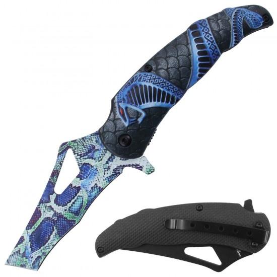 3D Printed Assisted Folding Knife With Pocket Clip - Blue image