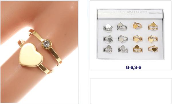 Heart & Diamond Dual-Band Rings - Gold & Silver image