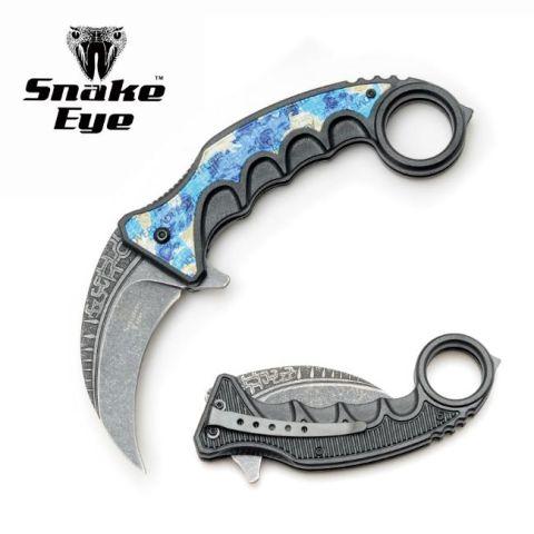Snake Eye Tactical Spring Assisted Karambit Style Knife - Blue Camo