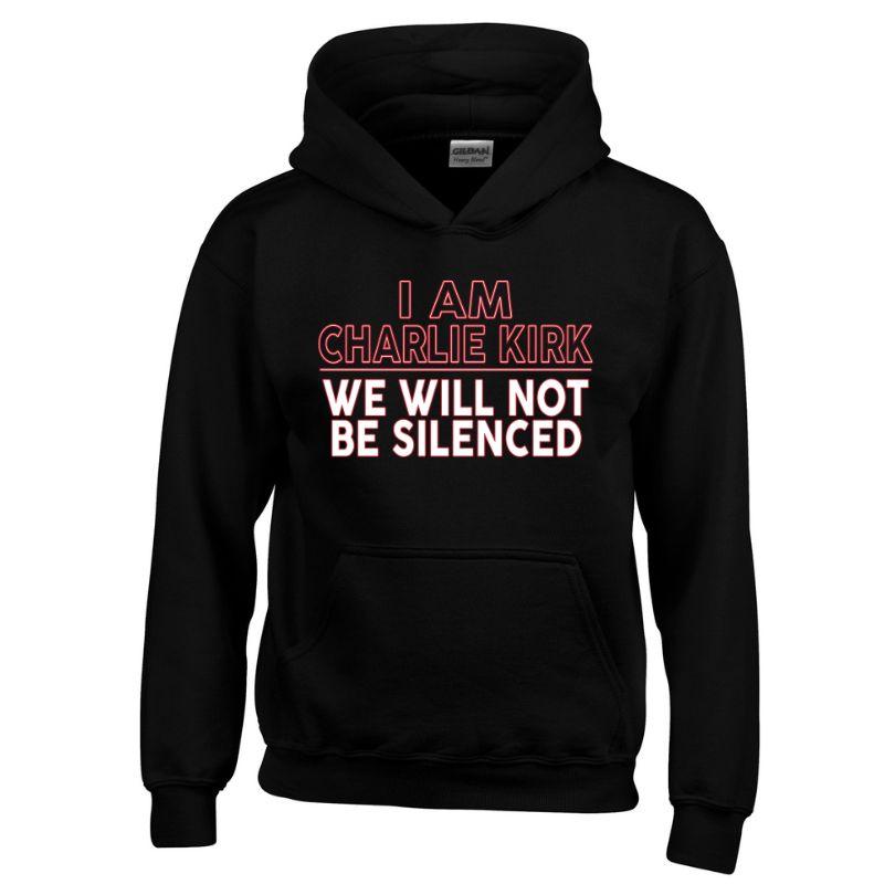"I Am Charlie Kirk - We Will Not Be Silenced" Hoodies - Black M/L/XL image