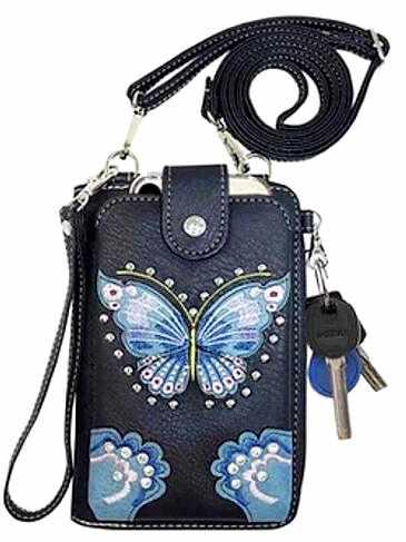 Wholesale Butterfly Embroidered Crossbody Phone Purse with Wallet - Black image