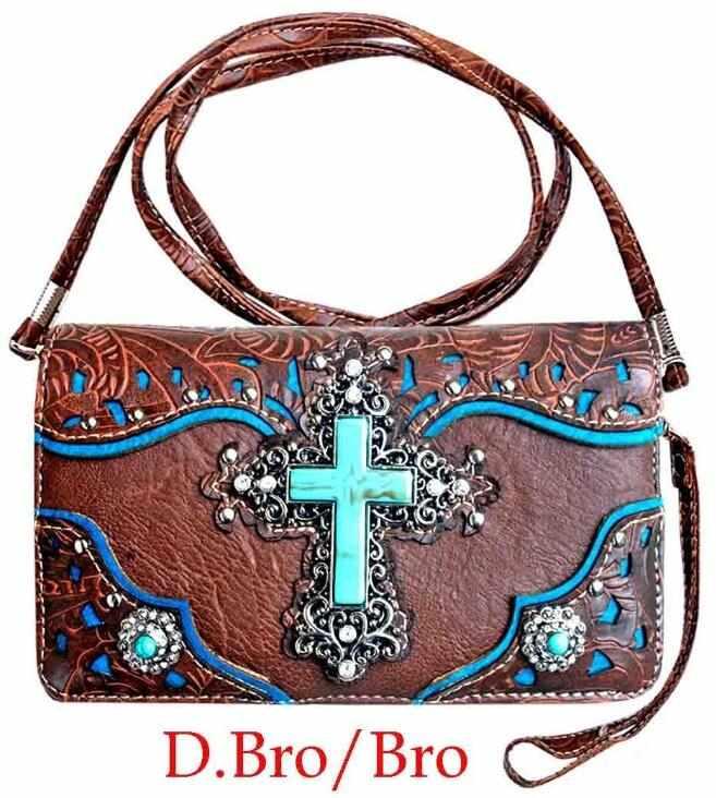 Turquoise Cross Western Wallet - Brown image