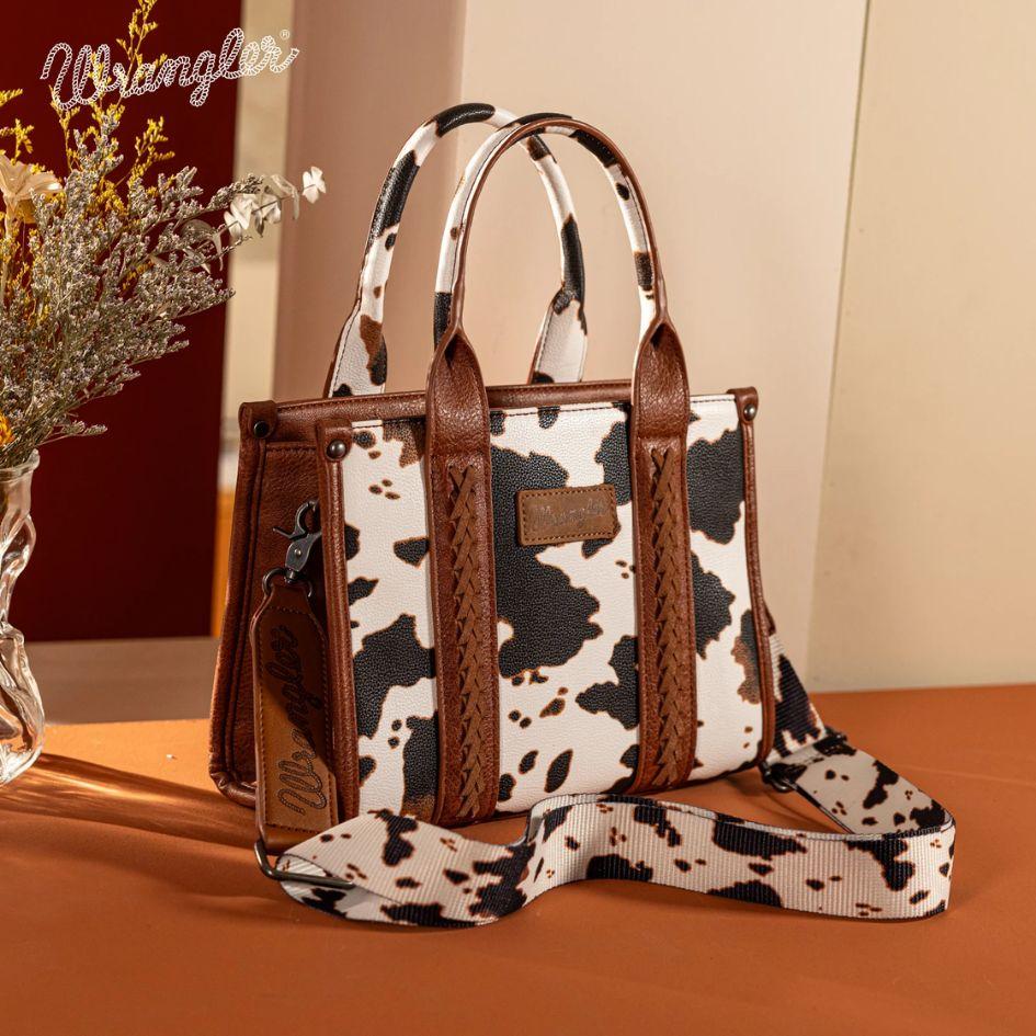 Wrangler Cow Print Concealed Carry Tote/Crossbody - Brown image