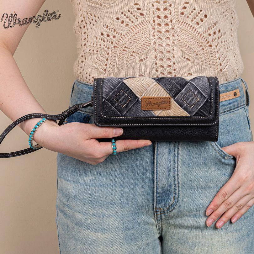 Wrangler Denim Woven Tri-Fold Wristlet Wallet - Black image