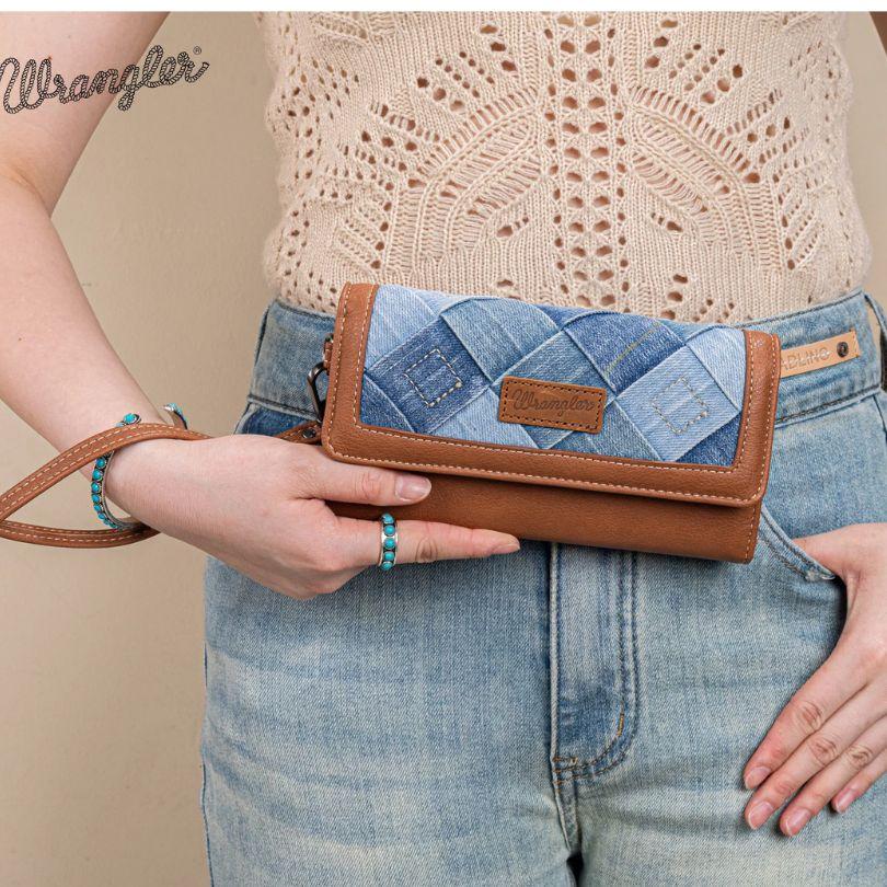 Wrangler Denim Woven Tri-Fold Wristlet Wallet - Jean image
