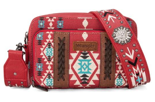Wrangler Aztec Printed Crossbody Purse With Wallet Compartment - Chritsmas Red image