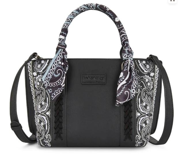 Wrangler Medium Cowgirl Paisley Satchel Handbags with Bandana-Black image