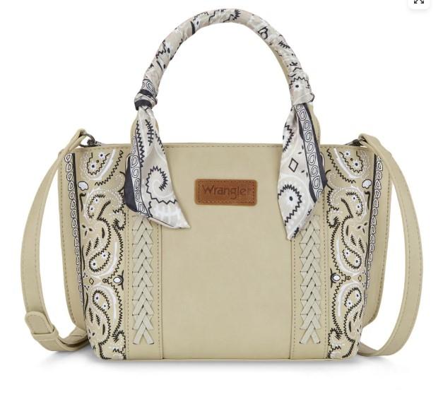 Wrangler Medium Cowgirl Paisley Satchel Handbags with Bandana-Tan image