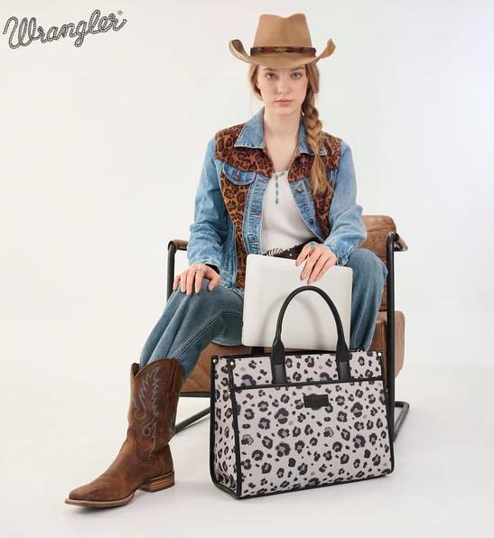 Wrangler Leopard Print Canvas Oversized Tote with Adjustable Strap- Black image