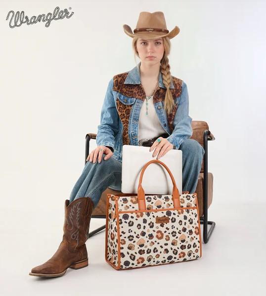 Wrangler Leopard Print Canvas Oversized Tote with Adjustable Strap- Brown image