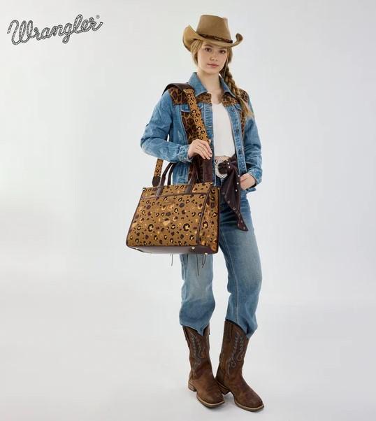 Wrangler Leopard Print Canvas Oversized Tote with Adjustable Strap- Coffee image