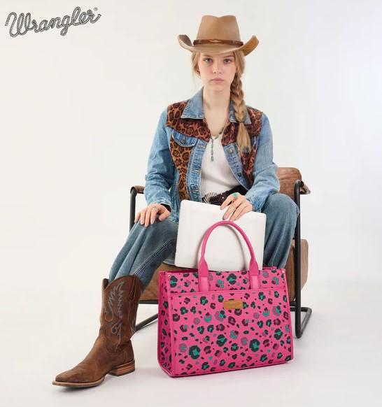 Wrangler Leopard Print Canvas Oversized Tote with Adjustable Strap- Hot Pink image