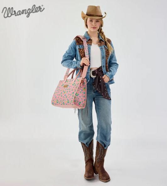 Wrangler Leopard Print Canvas Oversized Tote with Adjustable Strap- Pink image