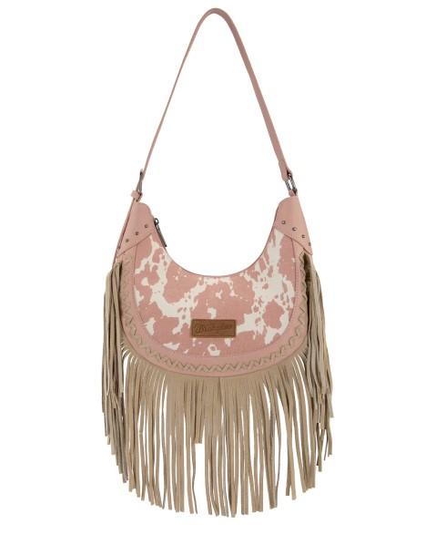 Wrangler Cow Print Fringe Shoulder Hobo Bag - Dark Pink image