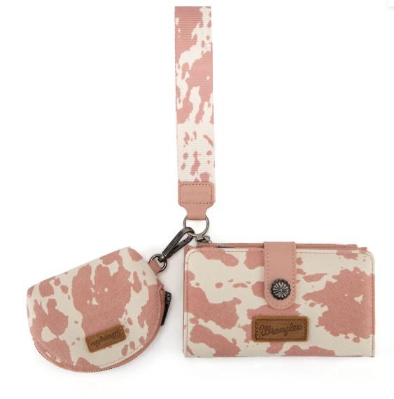 Wrangler Cow Print Wallet & Coin Pouch Wristlet Set - Dark Pink image