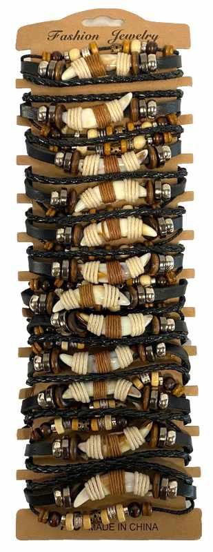Tribal Tooth & Beads Faux Leather Fashion Bracelets image
