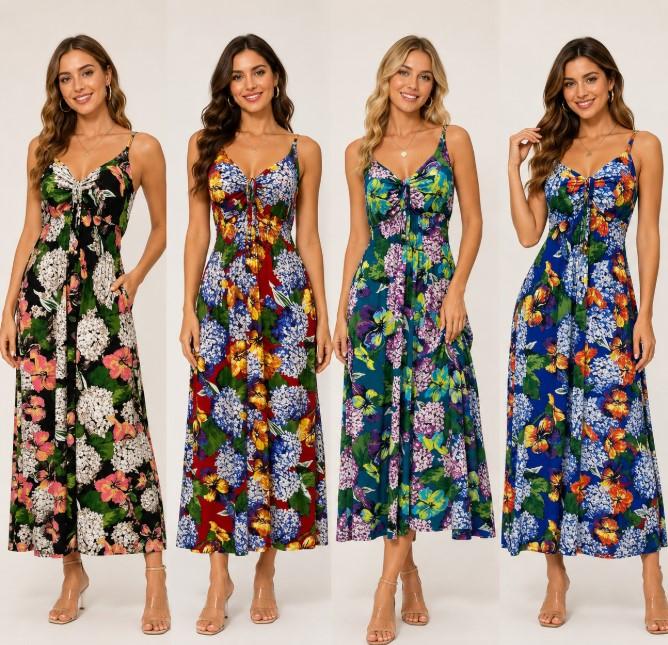 Long Colorful Flower Summer Dresses - Assorted image