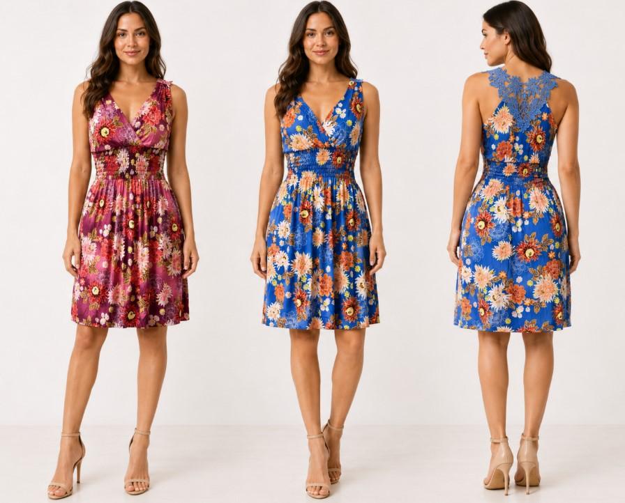 Floral Lace-Back Smocked Waist Summer Dress image