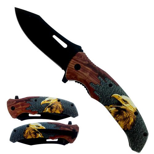 8.5" Faux Wood Spring-Assisted Pocket Knife - Eagle image