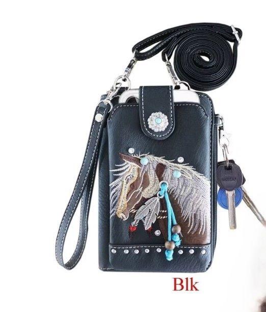 Horse Embroidery Phone Wallet - Black image