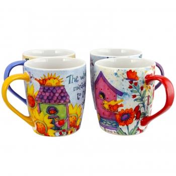 Gibson Birdhouse Floral 18 oz Cup Set, Set of 4 Assorted Designs image