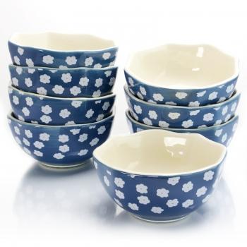 Life On The Farm 8 Piece 4.75 Inch Octagon Shaped Durastone Fruit Bowls in Blue/White image