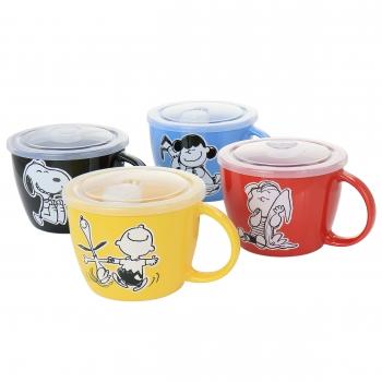 Gibson Peanuts 70th Anniversary 4 Piece Stoneware 23.5oz Soup Bowl Set with Vented Lids in Assorted Colors image