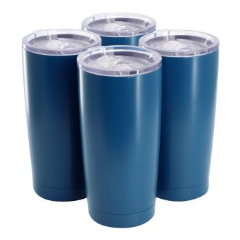 Gibson Home Marina 4 Piece 18 Ounce Double Wall Stainless Steel Thermal Tumbler with Acrylic Lid in Matte Blue image