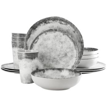 Gibson Elite Organic Decal 16 Piece Melamine Dinnerware Set in Gray image