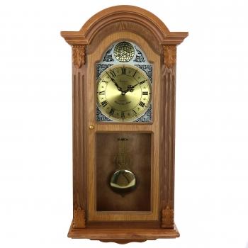 Bedford Clock Collection Honey Oak Chiming Pendulum Wall Clock image