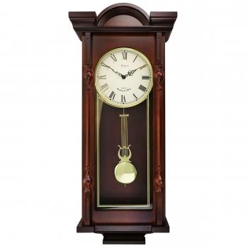 Bedford Clock Collection Grand 31 Inch Chiming Pendulum Wall Clock in Antique Mahogany Cherry Finish image