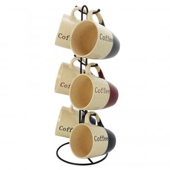 Elama Coffee House 6-Piece 12 oz. Mug Set with Stand, Assorted Colors image
