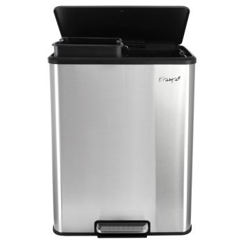 Elama 60 Liter 2 Compartment Large 8 Gallon Split Stainless Steel Step Trash Bin with Slow Close Mechanism image