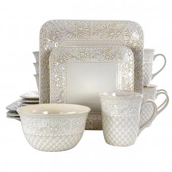 Elama Ivory Lotus 16 Piece Square Dinnerware Set image