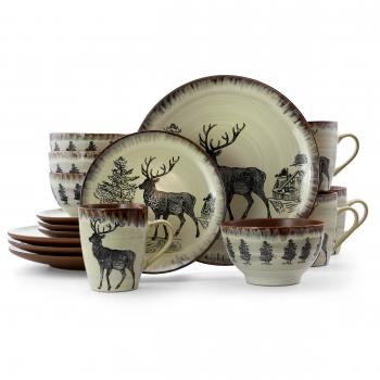 Elama Majestic Elk 16 Piece Luxurious Stoneware Dinnerware with Complete Setting for 4 image