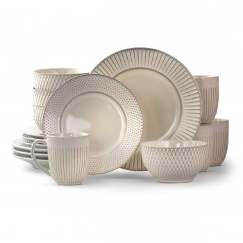 Elama Market Finds 16 Piece Round Stoneware Dinnerware Set in Embossed White image