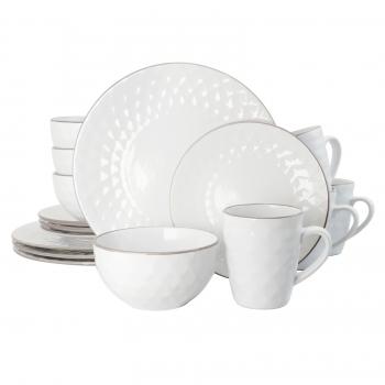 Elama's Luxurious Medici Pearl 16 Piece Dinnerware Set in Slate and Stone Pearl with Setting for 4 image