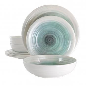 Elama Potters Wheel 12 Piece Lightweight Melamine Dinnerware Set in Light Blue image