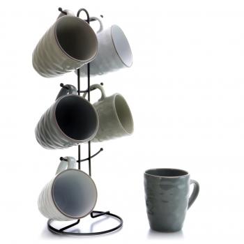 Elama Tahitian Waves 6-Piece 12 oz. Mug Set with Stand, Assorted Colors image