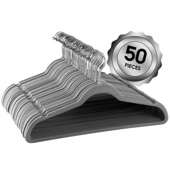 Elama Home 50 Piece Flocked Velvet Clothes Hangers with Stainless Steel Swivel Hooks in Gray image