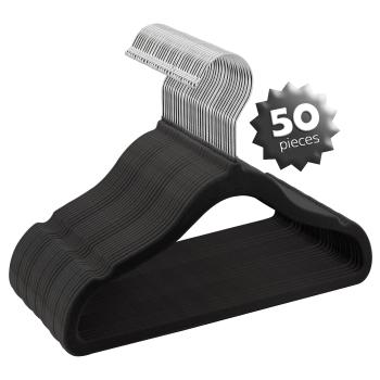Elama Home 50 Piece Kids Non-Slip Velvet Cloths Hangers with Notched Shoulders in Black image