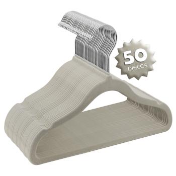 Elama Home 50 Piece Kids Non-Slip Velvet Cloths Hangers with Notched Shoulders in Gray image