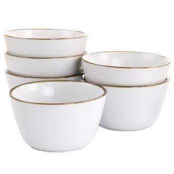 Elama Arthur 6 Piece Stoneware Bowl Set in Matte White with Gold Rim image