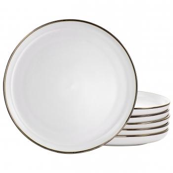 Elama Arthur 6 Piece Stoneware Dinner Plate Set in Matte White with Gold Rim image