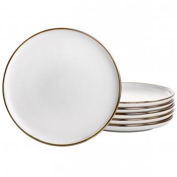 Elama Arthur 6 Piece Stoneware Salad Plate Set in Matte White with Gold Rim image